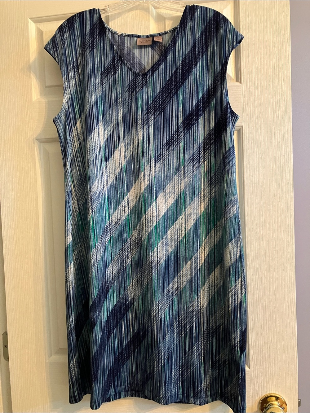 Chico's Blue Teal Multi-Stripe V-Neck Midi Dress